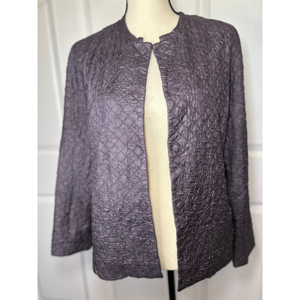 Eileen‎ Fisher Quilted Silk Jacket Purple Textured Blazer Coat Medium
